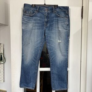 True Religion Mens Jeans Relaxed No Flap Slim Distressed Logo Size 42 / 30